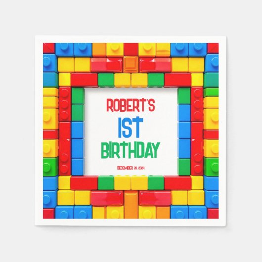 Birthday Gebäude Blocks Party Napkins Serviette (Vorderseite)