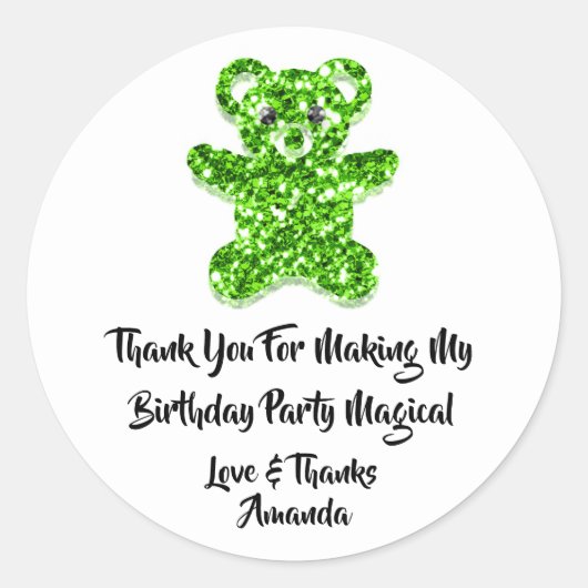 Birthday Gefallen Glitzer Green Sweet Bear White Runder Aufkleber (Vorderseite)