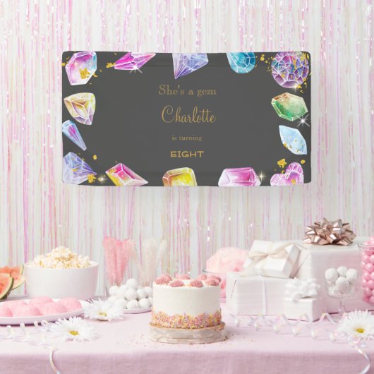 Birthday Gem Party Crystals Girl's Aquarell Banner (Party)