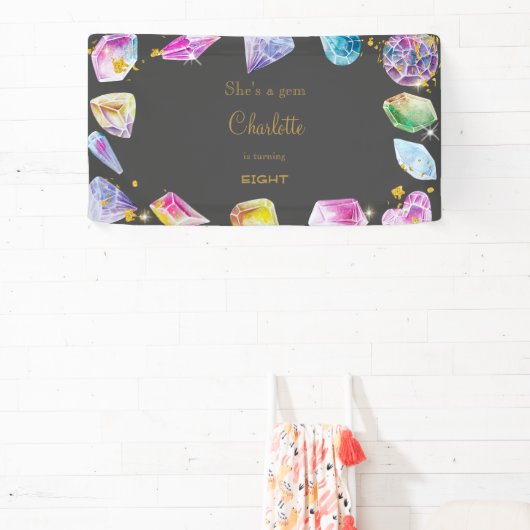 Birthday Gem Party Crystals Girl's Aquarell Banner (InSitu)