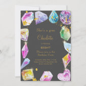 Birthday Gem Party Crystals Girl's Aquarell Einladung (Vorderseite)