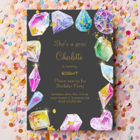 Birthday Gem Party Crystals Girl's Aquarell