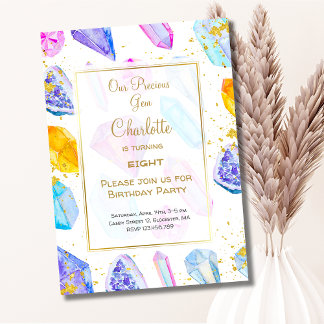 Birthday Gem Party Crystals Girl's Aquarell Einladung