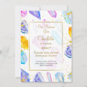 Birthday Gem Party Crystals Girl's Aquarell Einladung (Vorderseite)