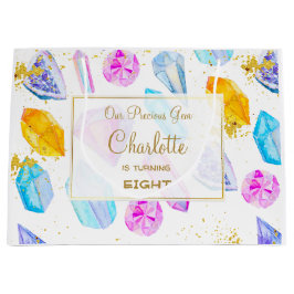 Birthday Gem Party Crystals Girl's Aquarell Große Geschenktüte