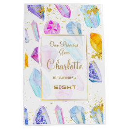 Birthday Gem Party Crystals Girl's Aquarell Mittlere Geschenktüte
