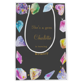 Birthday Gem Party Crystals Girl's Aquarell Mittlere Geschenktüte