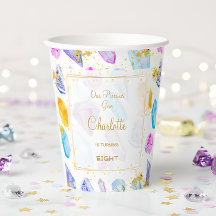 Birthday Gem Party Crystals Girl's Aquarell