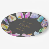 Birthday Gem Party Crystals Girl's Aquarell Pappteller (Schrägansicht)
