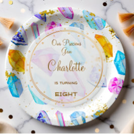 Birthday Gem Party Crystals Girl's Aquarell Pappteller