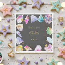 Birthday Gem Party Crystals Girl's Aquarell