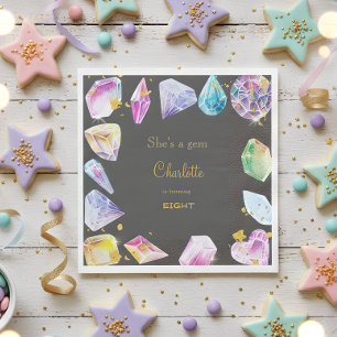 Birthday Gem Party Crystals Girl's Aquarell Serviette
