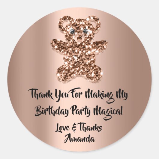 Birthday Gevor Glitzer Rose Brown Glitzer Bear Runder Aufkleber (Vorderseite)