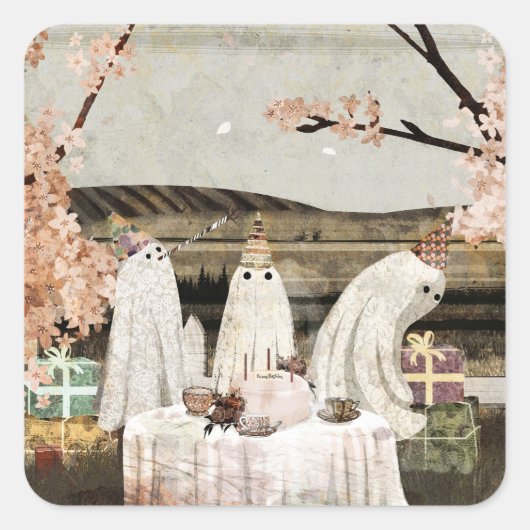 Birthday Ghosts Quadratischer Aufkleber (Vorderseite)