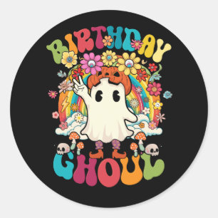 Birthday Ghoul Floral Ghost Kid Girl Groovy Hallow Runder Aufkleber