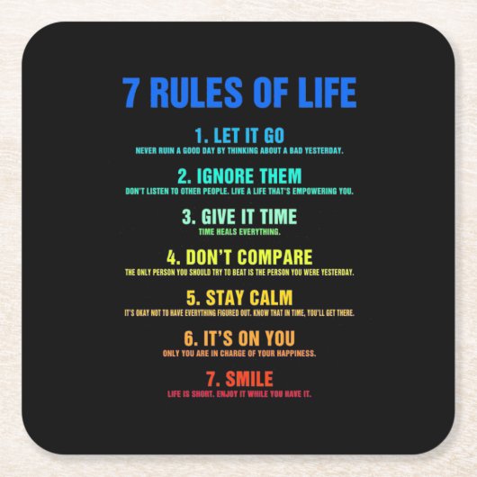 Birthday Gift 7 Rules Of Life Rechteckiger Pappuntersetzer (Vorderseite)