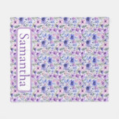 Birthday Gift Purple Floral Personalized Name Fleecedecke (Vorderseite (Horizontal))