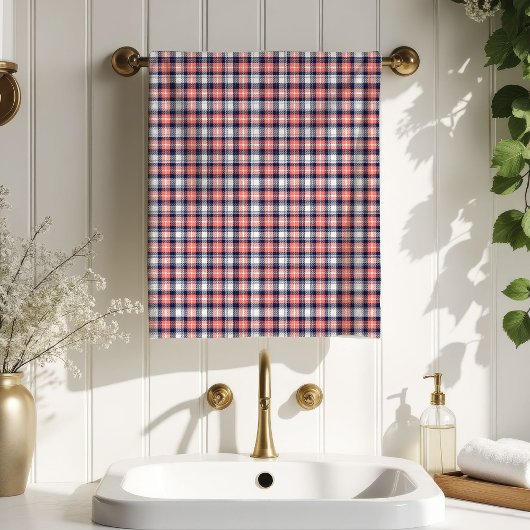 Birthday Gift Towel Coral Navy Plaid for Home Badhandtuch Set