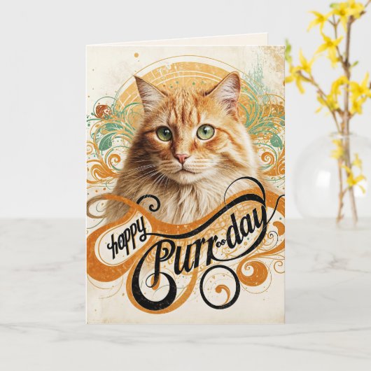 Birthday Ginger Cat Abstrakt Karte (Gelbe Blume)