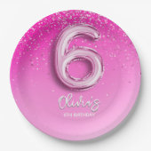 Birthday Girl 6th - with Pink Ballon Number Pappteller (Vorderseite)