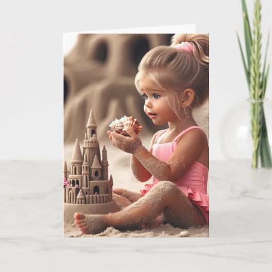 Birthday Girl Admiring a Seashell Karte (Vorderseite)