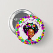 Birthday Girl African-American Girl Personalisiert Button (Vorne & Hinten)