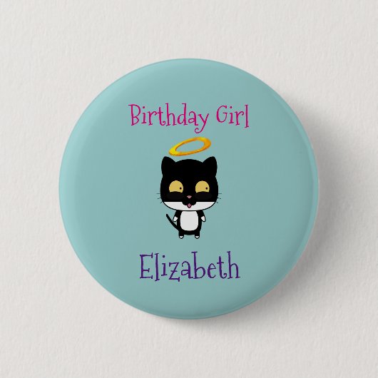 Birthday Girl Angel Halo Kitty Cat Personalisiert Button (Vorderseite)