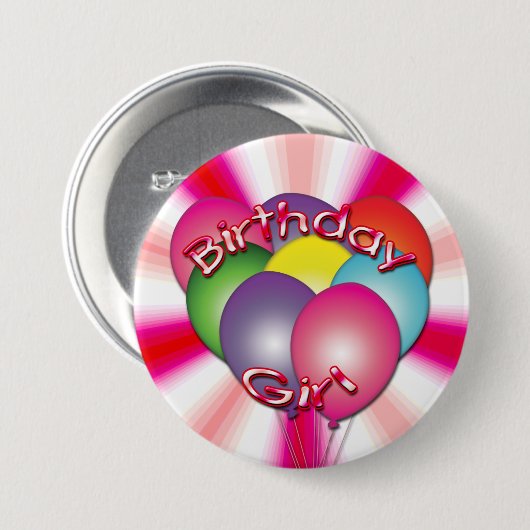 Birthday Girl Balloons Button (Vorne & Hinten)