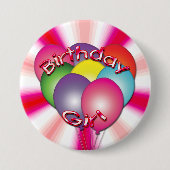 Birthday Girl Balloons Button (Vorderseite)