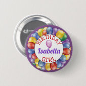 Birthday Girl Balloons Button Lila (Vorne & Hinten)