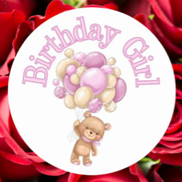 Birthday Girl Bear Baby Dusche Runder Aufkleber