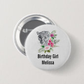 Birthday Girl Beautiful Leopard Head Watercolor Button (Vorne & Hinten)