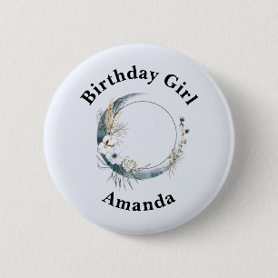 Birthday Girl Blue Crescent Moon Button