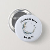 Birthday Girl Blue Crescent Moon Button (Vorne & Hinten)