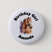 Birthday Girl Brown Horse Head Portrait Button (Vorderseite)