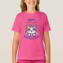 Birthday Girl  Cute Cat Tee - Custom Name & Age