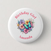 Birthday Girl Daisy Flowers with a Blue Butterfly Button (Vorderseite)