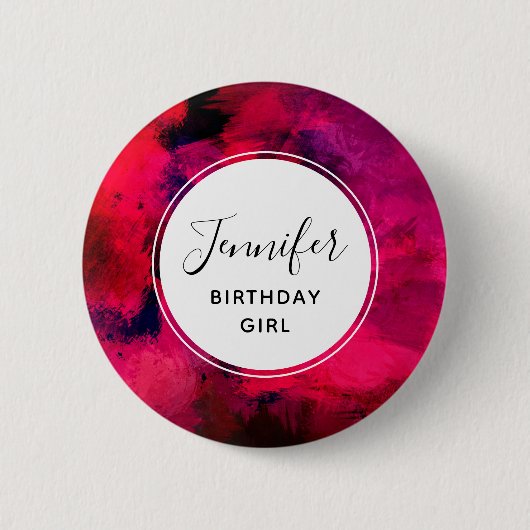Birthday Girl Dark Red und Lila Modern Abstrakt Button (Vorderseite)