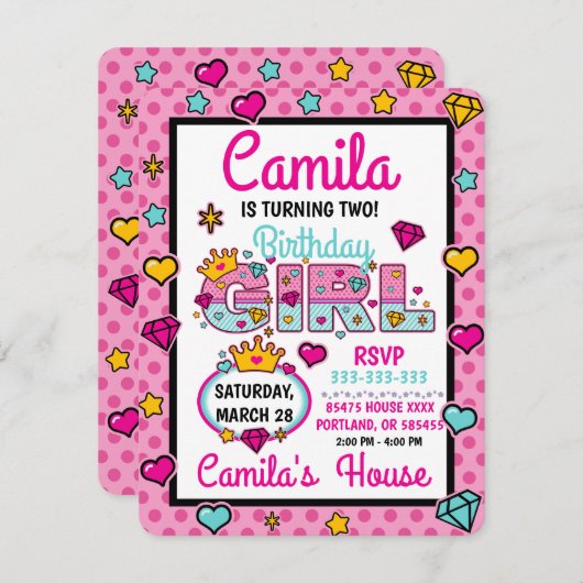 Birthday Girl Doll | Gebrauchsmuster Einladung (Vorne/Hinten)