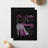 Birthday Girl | Eine Königin war im Januar Geboren Mitteilungskarte (Vorderseite/Rückseite Beispiel)