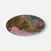 Birthday Girl Elephant Pink Floral Paper Plates Pappteller (Schrägansicht)