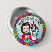 Birthday Girl Fairy and Unicorn Button (Vorne & Hinten)