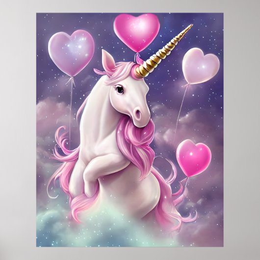 Birthday Girl Fantasy Unicoron mit rosa Balloons Poster (Vorne)