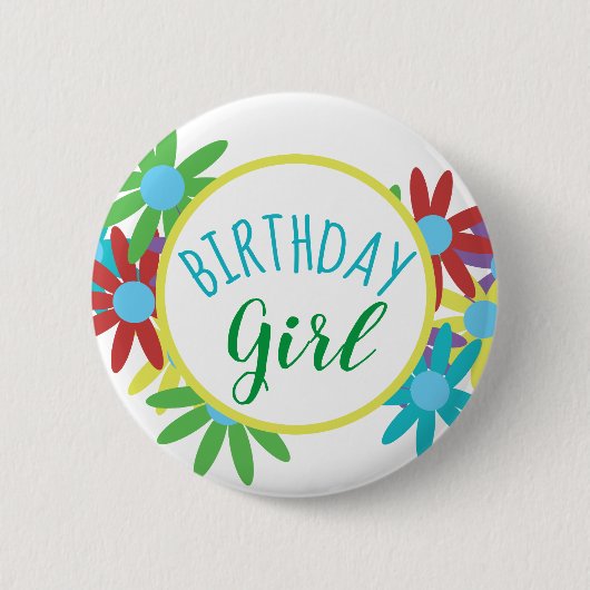 Birthday Girl Floral Button Button (Vorderseite)