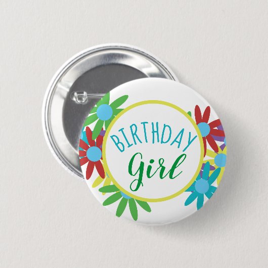 Birthday Girl Floral Button Button (Vorne & Hinten)