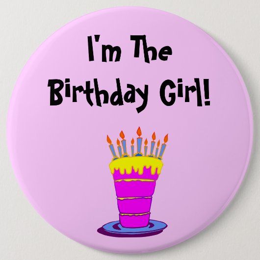Birthday Girl Giant Pink Cake Button (Vorderseite)