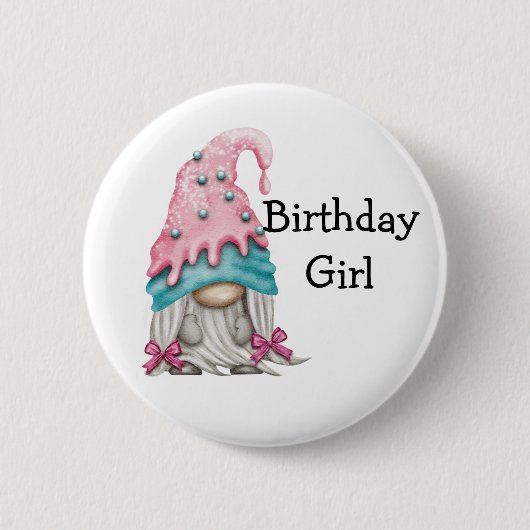 Birthday Girl Gnome Button (Vorderseite)