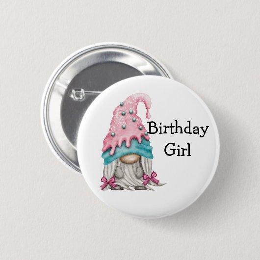 Birthday Girl Gnome Button (Vorne & Hinten)