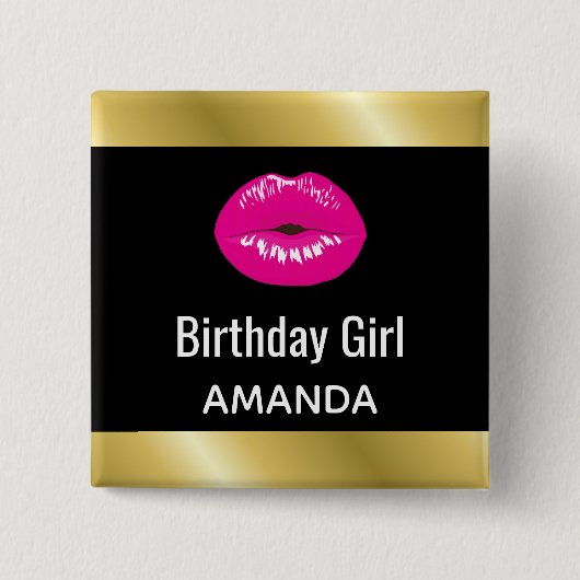 Birthday Girl Hot Pink Lips Glamour Button (Vorderseite)