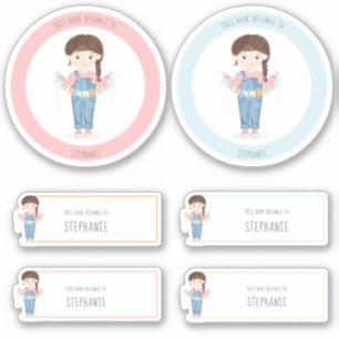 Birthday Girl in Overalls Brünett Aufkleber